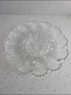 Vintage Clear Pressed Glass Deviled Egg Plate - Scalloped Edge